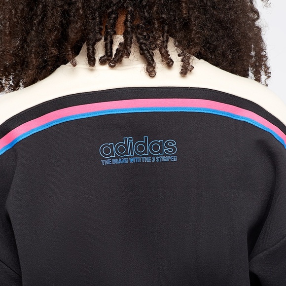 UO Adidas Originals Retro Mock Neck Colorblock Moto Racer Pullover Sweatshirt - Picture 6 of 16
